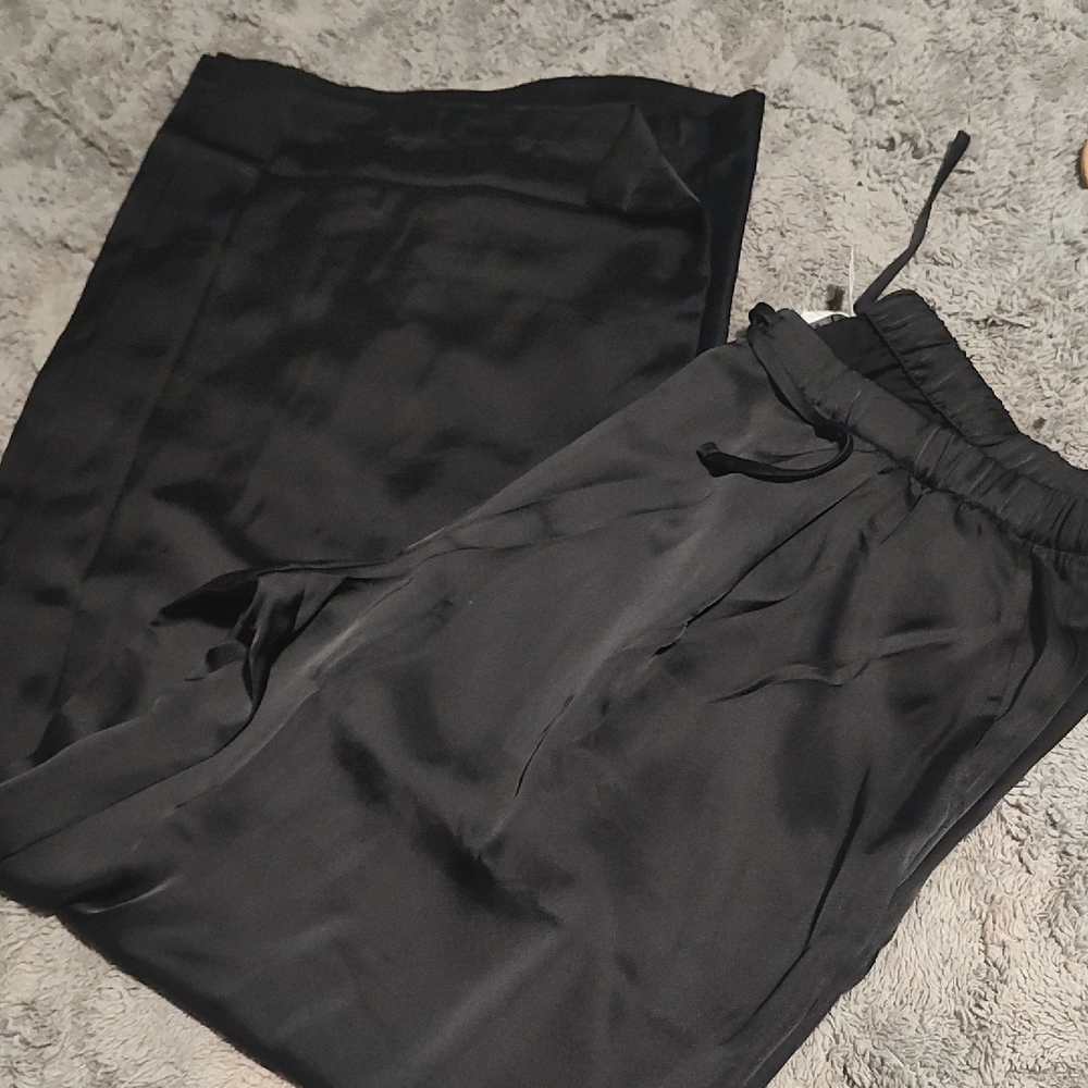 PINK Victoria's Secret Silk Black Wide Leg Women's Pants